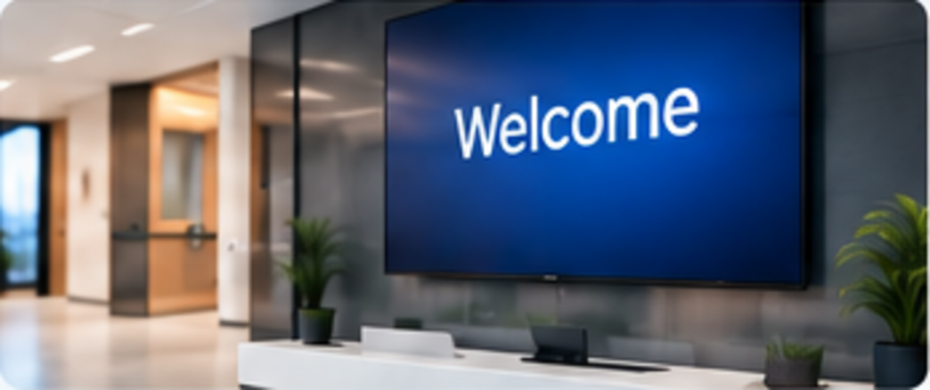Digital signage display installed in a professional lobby
